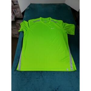 Nike Shirt Size Large Men Green Dri Fit Running Lightweight Gym Night High Vis